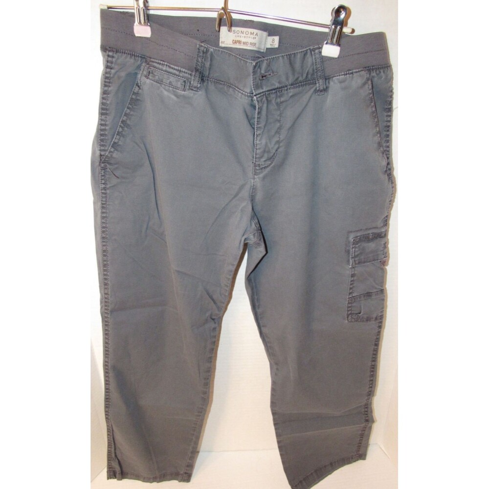 Sonoma Womens Capri Pants Size 8 Green Mid Rise Casual Cotton Stretch Summer